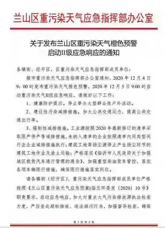 山东省临沂市兰山区因为空气污染，当地对家具行业企业采取了停产与限产措施