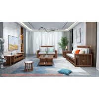 康优宝轻奢新中式胡桃木家具：K6H90沙发 2+3位（A靠背栏杆前框薄垫）