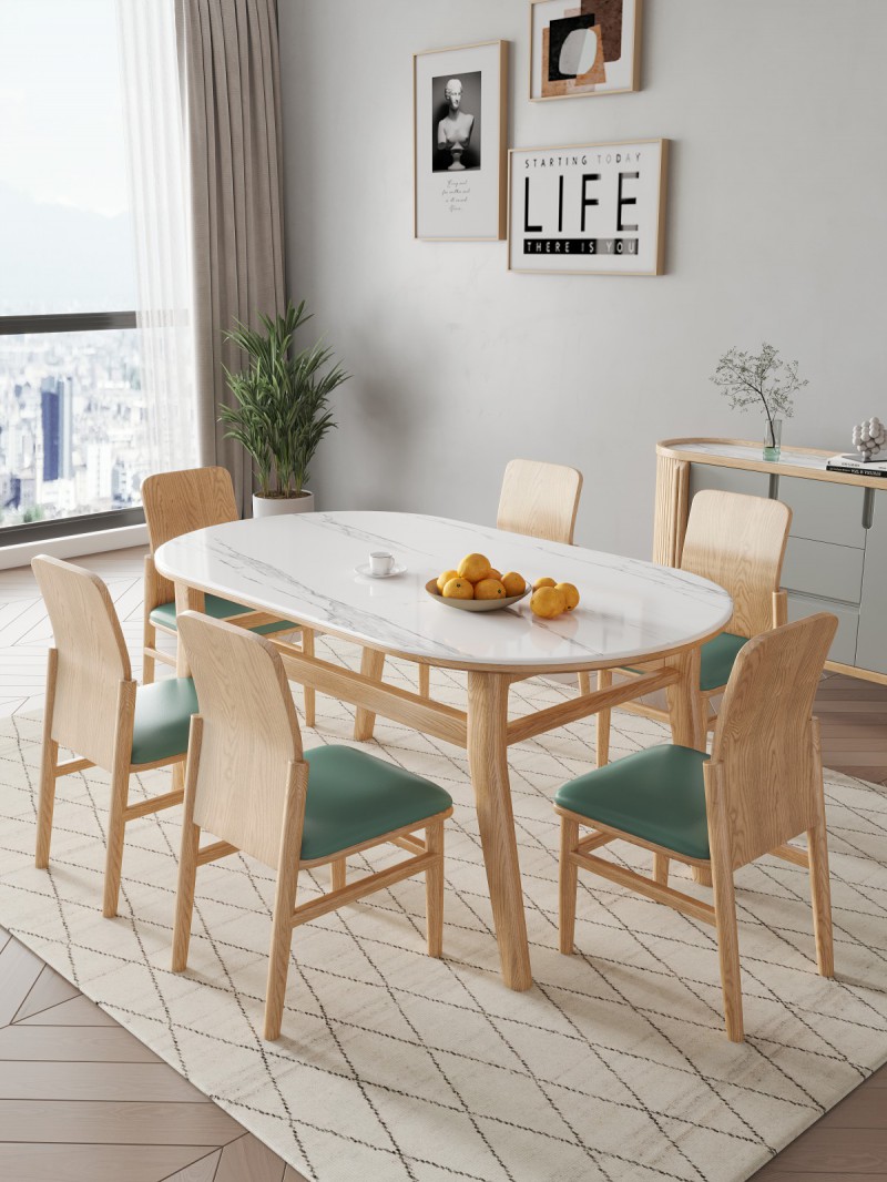 匠者白蜡木系列家具：JD-628长餐桌椅原木色