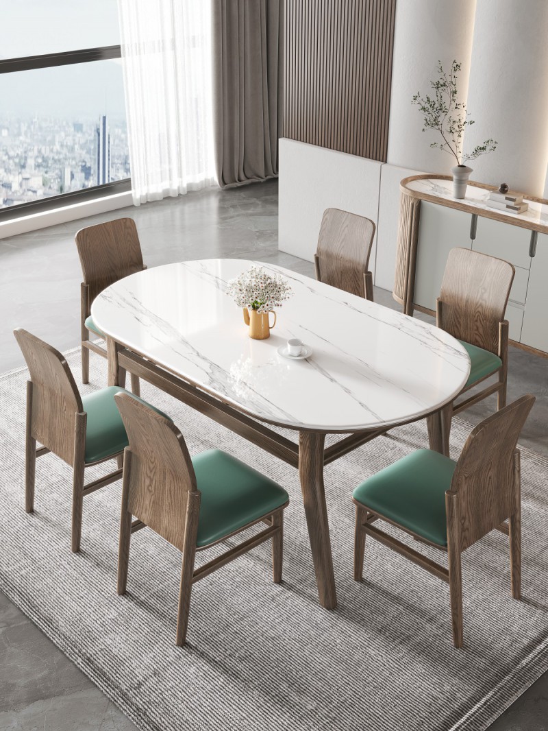 匠者白蜡木系列家具：JD-628长餐桌椅胡桃色