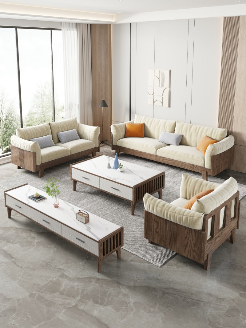 匠者白蜡木系列家具：JD-616沙发胡桃色1+2+3