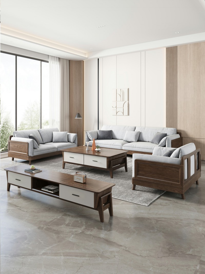 匠者白蜡木系列家具：JD-613沙发胡桃色1+2+3
