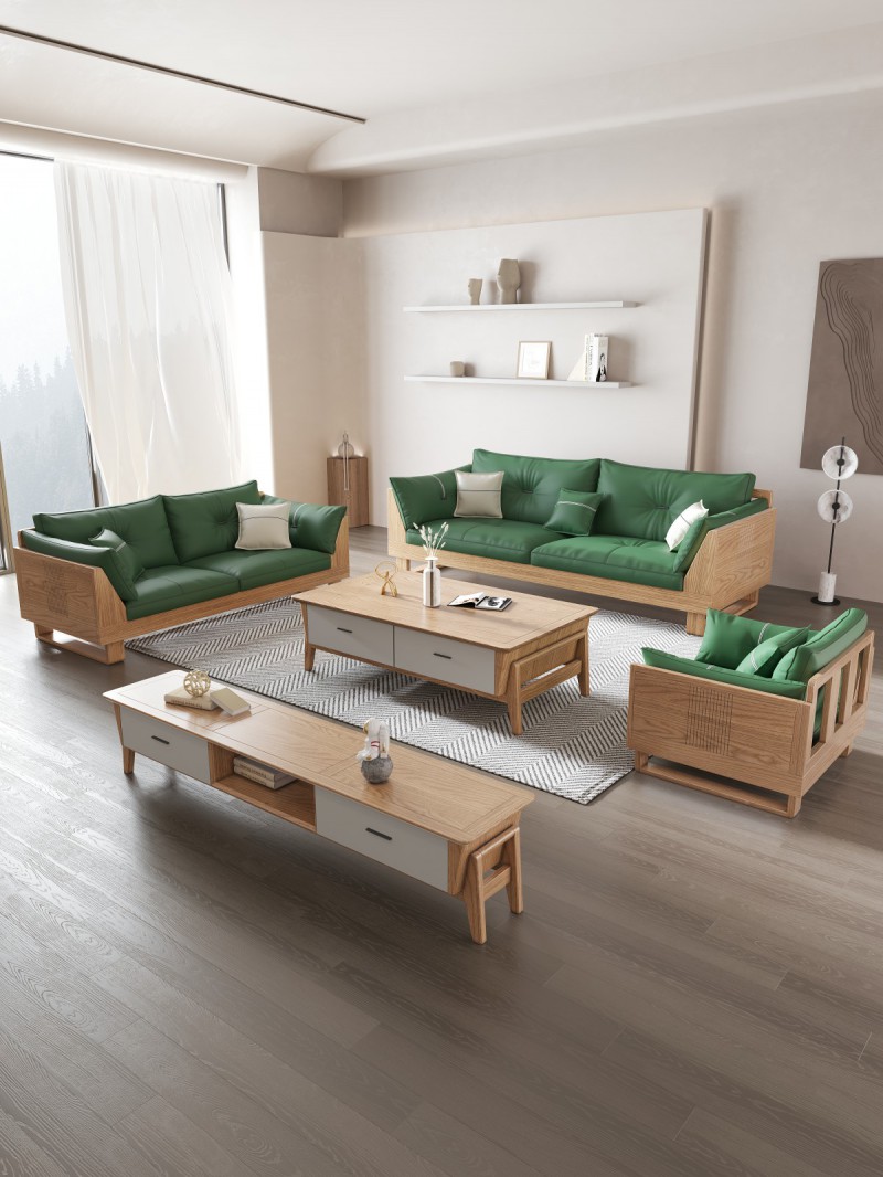 匠者白蜡木系列家具：JD-611沙发原木色1+2+3