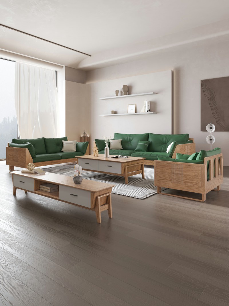 匠者白蜡木系列家具：JD-611沙发原木色1+2+3
