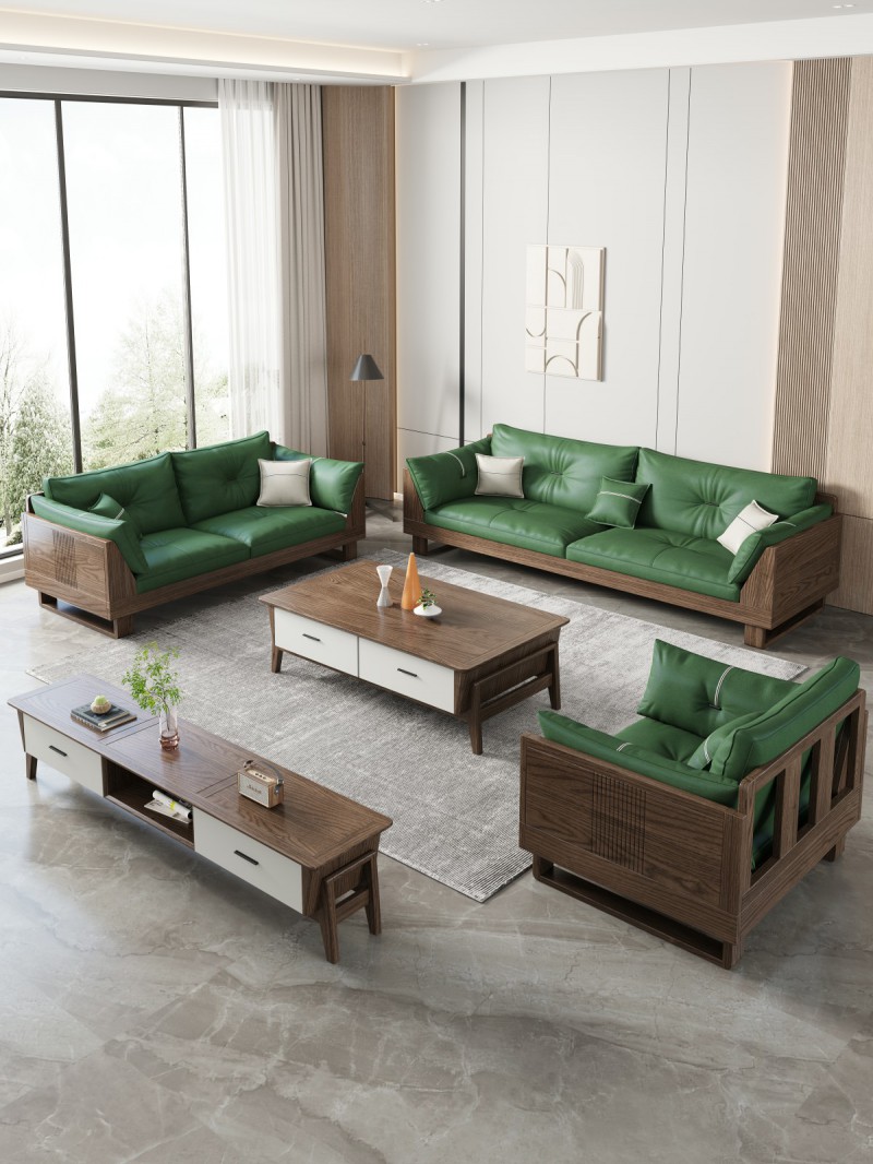 匠者白蜡木系列家具：JD-611沙发胡桃色1+2+3