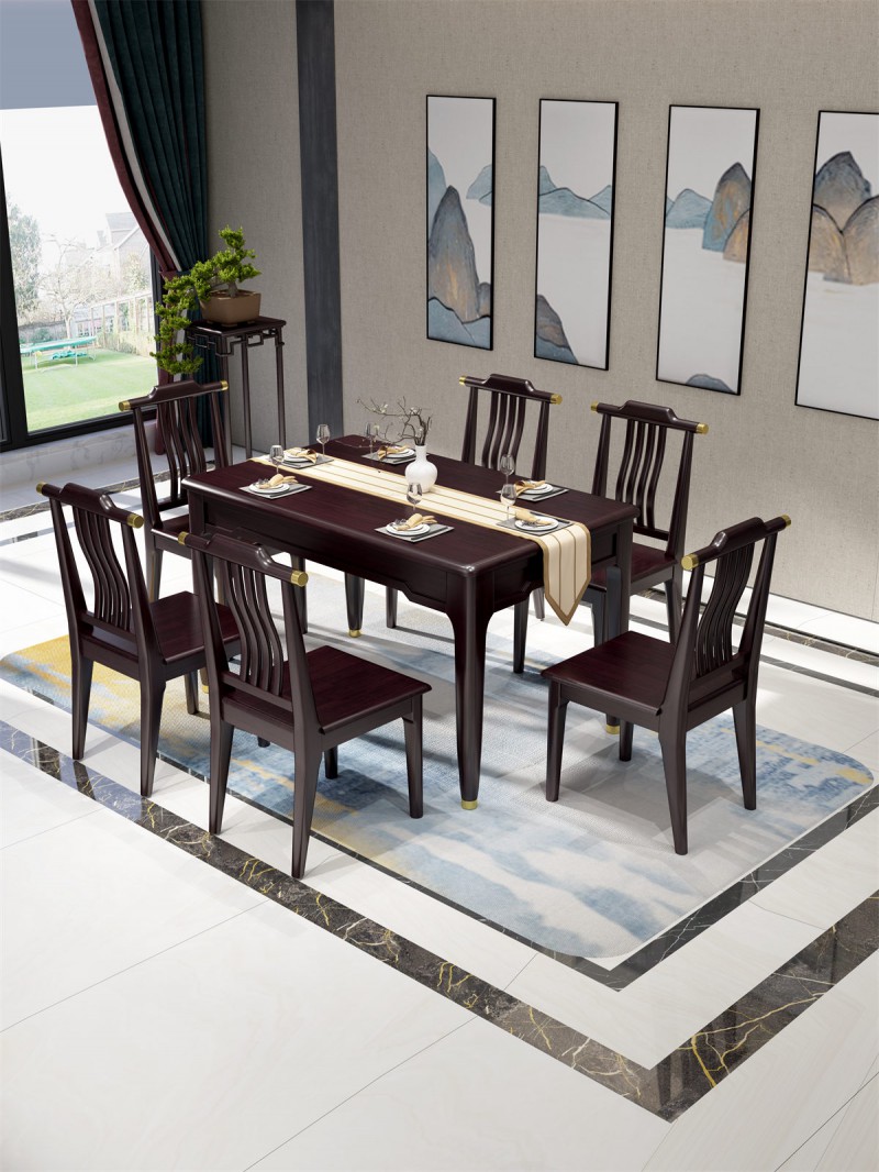 瑞联新中式家具：309#不镂空带金属方餐桌