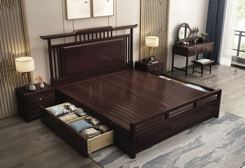 瑞联新中式家具：A63#（抽屉高箱）床