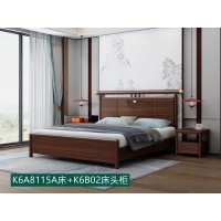 康优宝轻奢新中式胡桃木家具：K6A8115A床+K6B02床头柜